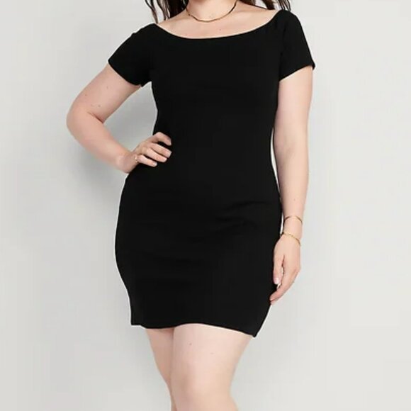 Fitted Off-The-Shoulder Rib-Knit Dress - Picture 2 of 4